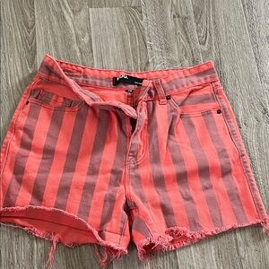 BDG Coral and Pink Striped Jean Shorts